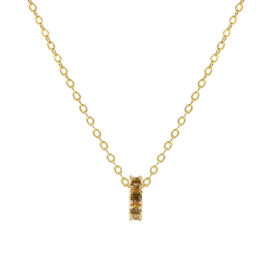 Bild von 18K Real Gold Plated Link Cable Chain Circle Ring Pendant Charm Necklace, Brass 46cm(18.1") + 6cm(2.4"), For Women, Olive Green Cubic Zirconia August Dainty Birthstone Gift, Eco-friendly, 1 Piece