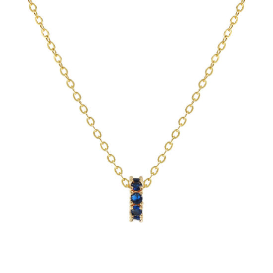 Bild von 18K Real Gold Plated Link Cable Chain Circle Ring Pendant Charm Necklace, Brass 46cm(18.1") + 6cm(2.4"), For Women, Deep Blue Cubic Zirconia September Dainty Birthstone Gift, Eco-friendly, 1 Piece