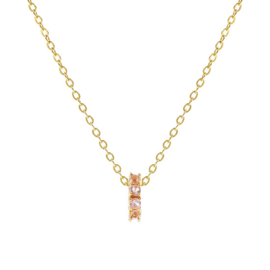 Bild von 18K Real Gold Plated Link Cable Chain Circle Ring Pendant Charm Necklace, Brass 46cm(18.1") + 6cm(2.4"), For Women, Light Pink Cubic Zirconia October Dainty Birthstone Gift, Eco-friendly, 1 Piece