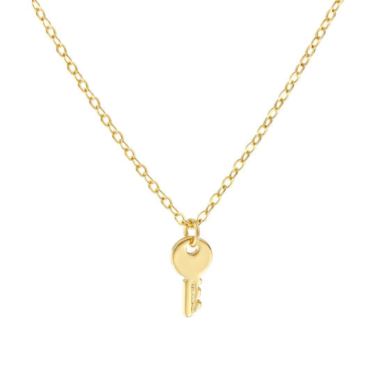 Immagine di 18K Vero Oro Placcato Catena a Cavo Chiave Collana con Ciondolo, Ottone 46cm + 6cm, Per Donne, Elegante Squisito Regalo, Ecologico, 1 Pz