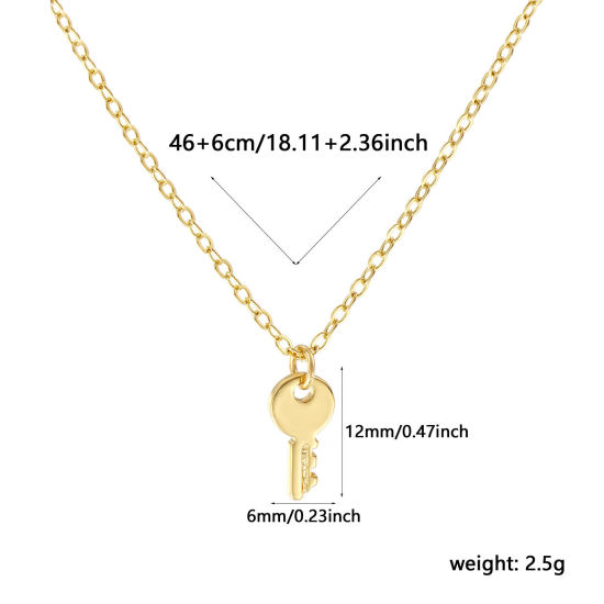 Immagine di 18K Vero Oro Placcato Catena a Cavo Chiave Collana con Ciondolo, Ottone 46cm + 6cm, Per Donne, Elegante Squisito Regalo, Ecologico, 1 Pz