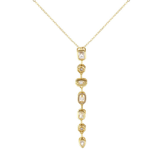 Bild von 18K Echtgold plattiert Kreuz Gliederketten Quast Anhänger Halskette, Messing 46cm + 6cm, Für Frauen, Klar Zirkonia Beweglich, Stilvoll Exquisit Geschenk, Umweltfreundlich, 1 Strang