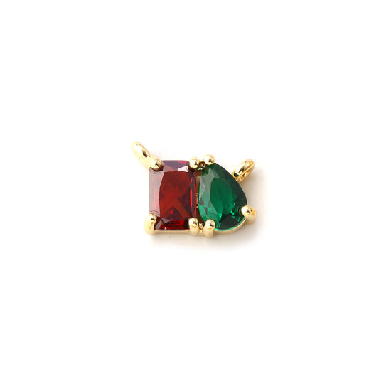 Immagine di 1 Pz Ecologico Ottone Pietre Nascita Pendenti Charms Connettori 18K Vero Oro Placcato Gennaio Goccia Colore del Caffè Cubic Zirconiae 10mm x 8mm