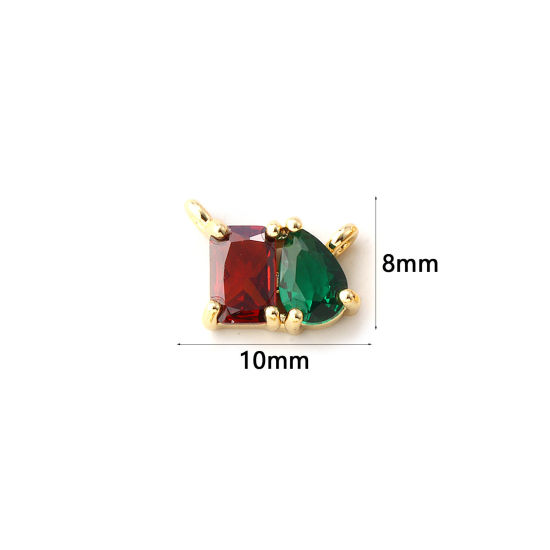 Immagine di 1 Pz Ecologico Ottone Pietre Nascita Pendenti Charms Connettori 18K Vero Oro Placcato Gennaio Goccia Colore del Caffè Cubic Zirconiae 10mm x 8mm