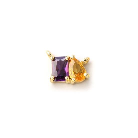 Immagine di 1 Pz Ecologico Ottone Pietre Nascita Pendenti Charms Connettori 18K Vero Oro Placcato Febbraio Goccia Viola Cubic Zirconiae 10mm x 8mm
