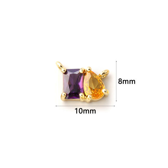 Immagine di 1 Pz Ecologico Ottone Pietre Nascita Pendenti Charms Connettori 18K Vero Oro Placcato Febbraio Goccia Viola Cubic Zirconiae 10mm x 8mm