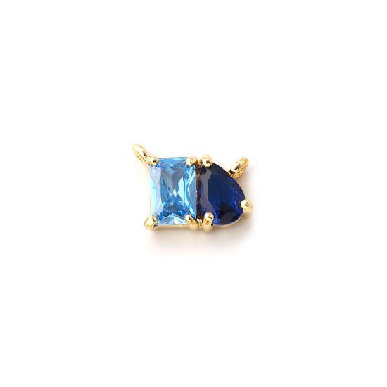 Immagine di 1 Pz Ecologico Ottone Pietre Nascita Pendenti Charms Connettori 18K Vero Oro Placcato Marzo Goccia Acqua Blu Cubic Zirconiae 10mm x 8mm