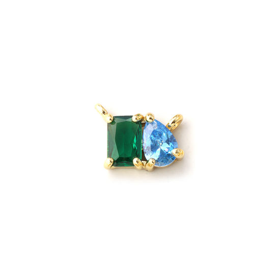 Immagine di 1 Pz Ecologico Ottone Pietre Nascita Pendenti Charms Connettori 18K Vero Oro Placcato Maggio Goccia Smeraldo Cubic Zirconiae 10mm x 8mm