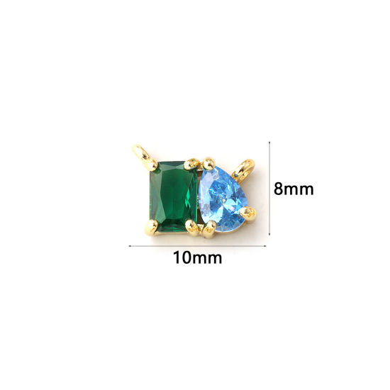 Immagine di 1 Pz Ecologico Ottone Pietre Nascita Pendenti Charms Connettori 18K Vero Oro Placcato Maggio Goccia Smeraldo Cubic Zirconiae 10mm x 8mm