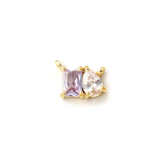 Immagine di 1 Pz Ecologico Ottone Pietre Nascita Pendenti Charms Connettori 18K Vero Oro Placcato Giugno Goccia Viola Pallido Cubic Zirconiae 10mm x 8mm