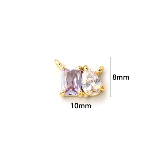 Immagine di 1 Pz Ecologico Ottone Pietre Nascita Pendenti Charms Connettori 18K Vero Oro Placcato Giugno Goccia Viola Pallido Cubic Zirconiae 10mm x 8mm