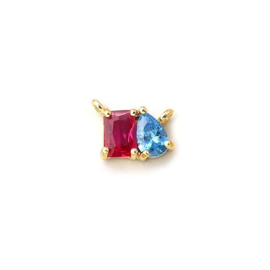 Immagine di 1 Pz Ecologico Ottone Pietre Nascita Pendenti Charms Connettori 18K Vero Oro Placcato Luglio Goccia Fuscia Cubic Zirconiae 10mm x 8mm