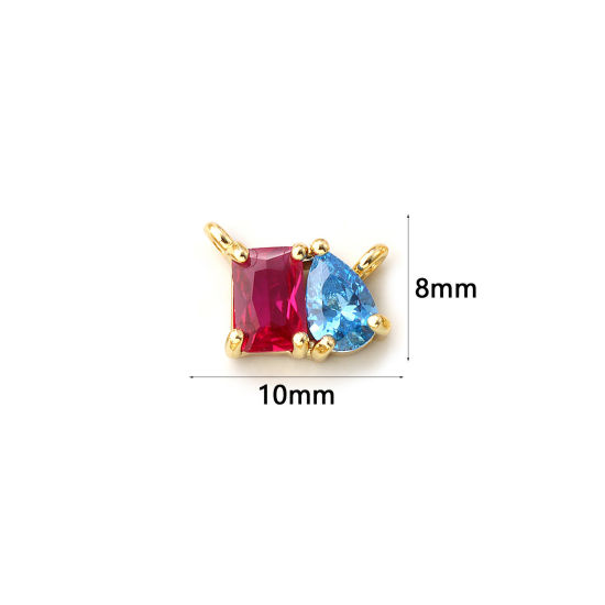 Immagine di 1 Pz Ecologico Ottone Pietre Nascita Pendenti Charms Connettori 18K Vero Oro Placcato Luglio Goccia Fuscia Cubic Zirconiae 10mm x 8mm