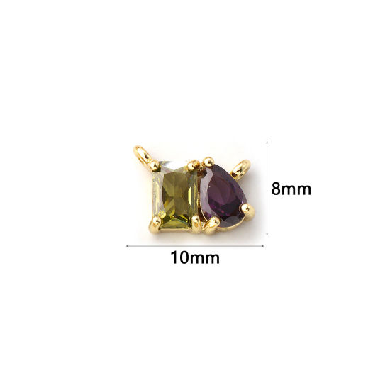 Immagine di 1 Pz Ecologico Ottone Pietre Nascita Pendenti Charms Connettori 18K Vero Oro Placcato Agosto Goccia Verde Oliva Cubic Zirconiae 10mm x 8mm