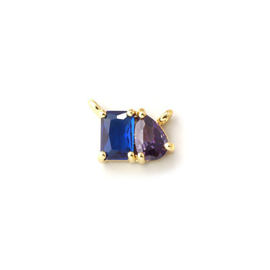Immagine di 1 Pz Ecologico Ottone Pietre Nascita Pendenti Charms Connettori 18K Vero Oro Placcato Settembre Goccia Blu Scuro Cubic Zirconiae 10mm x 8mm
