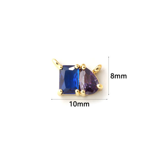 Immagine di 1 Pz Ecologico Ottone Pietre Nascita Pendenti Charms Connettori 18K Vero Oro Placcato Settembre Goccia Blu Scuro Cubic Zirconiae 10mm x 8mm