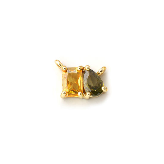 Immagine di 1 Pz Ecologico Ottone Pietre Nascita Pendenti Charms Connettori 18K Vero Oro Placcato Novembre Goccia Giallo Cubic Zirconiae 10mm x 8mm