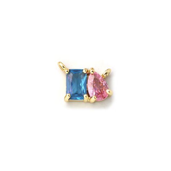 Immagine di 1 Pz Ecologico Ottone Pietre Nascita Pendenti Charms Connettori 18K Vero Oro Placcato Dicembre Goccia Lago Blu Pallido Cubic Zirconiae 10mm x 8mm