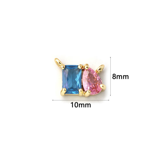 Immagine di 1 Pz Ecologico Ottone Pietre Nascita Pendenti Charms Connettori 18K Vero Oro Placcato Dicembre Goccia Lago Blu Pallido Cubic Zirconiae 10mm x 8mm