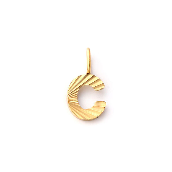 Picture of 2 PCs Eco-friendly PVD Vacuum Plating 304 Stainless Steel Capital Alphabet Initial Letter Name Charms 18K Real Gold Plated Stripe Message " C " 16mm x 8mm