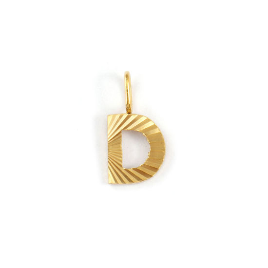 Picture of 2 PCs Eco-friendly PVD Vacuum Plating 304 Stainless Steel Capital Alphabet Initial Letter Name Charms 18K Real Gold Plated Stripe Message " D " 16mm x 8mm