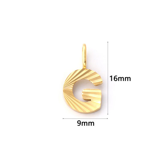 Picture of 2 PCs Eco-friendly PVD Vacuum Plating 304 Stainless Steel Capital Alphabet Initial Letter Name Charms 18K Real Gold Plated Stripe Message " G " 16mm x 9mm