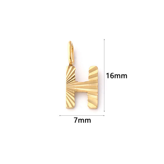 Picture of 2 PCs Eco-friendly PVD Vacuum Plating 304 Stainless Steel Capital Alphabet Initial Letter Name Charms 18K Real Gold Plated Stripe Message " H " 16mm x 7mm