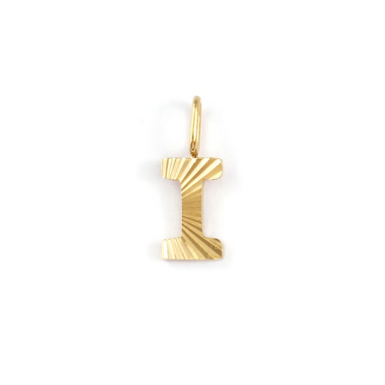 Picture of 2 PCs Eco-friendly PVD Vacuum Plating 304 Stainless Steel Capital Alphabet Initial Letter Name Charms 18K Real Gold Plated Stripe Message " I " 16mm x 6mm
