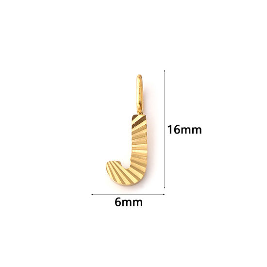 Picture of 2 PCs Eco-friendly PVD Vacuum Plating 304 Stainless Steel Capital Alphabet Initial Letter Name Charms 18K Real Gold Plated Stripe Message " J " 16mm x 6mm