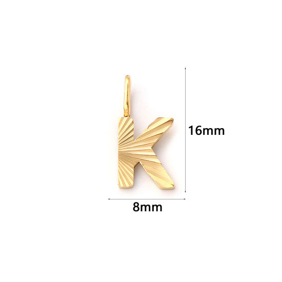Picture of 2 PCs Eco-friendly PVD Vacuum Plating 304 Stainless Steel Capital Alphabet Initial Letter Name Charms 18K Real Gold Plated Stripe Message " K " 16mm x 8mm