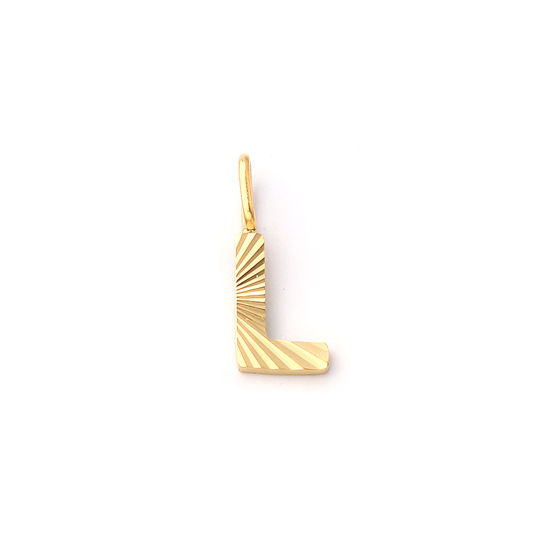 Picture of 2 PCs Eco-friendly PVD Vacuum Plating 304 Stainless Steel Capital Alphabet Initial Letter Name Charms 18K Real Gold Plated Stripe Message " L " 16mm x 6.5mm