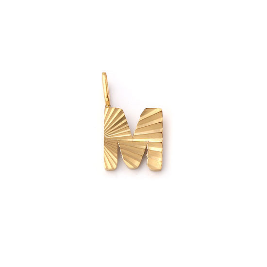 Picture of 2 PCs Eco-friendly PVD Vacuum Plating 304 Stainless Steel Capital Alphabet Initial Letter Name Charms 18K Real Gold Plated Stripe Message " M " 16mm x 9mm
