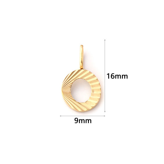 Picture of 2 PCs Eco-friendly PVD Vacuum Plating 304 Stainless Steel Capital Alphabet Initial Letter Name Charms 18K Real Gold Plated Stripe Message " O " 16mm x 9mm