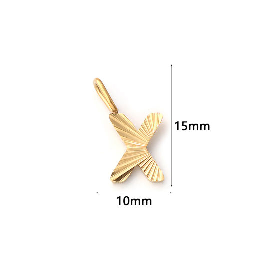 Picture of 2 PCs Eco-friendly PVD Vacuum Plating 304 Stainless Steel Capital Alphabet Initial Letter Name Charms 18K Real Gold Plated Stripe Message " X " 15mm x 10mm