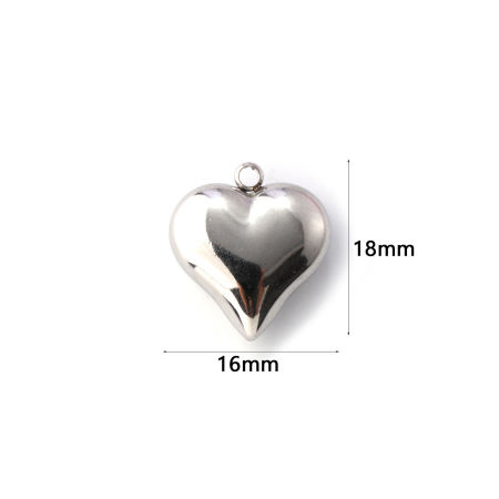 Picture of 1 Piece Eco-friendly 304 Stainless Steel Valentine's Day Charms Silver Tone Heart Smooth Blank 18mm x 16mm