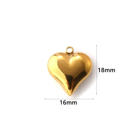 Picture of 1 Piece Eco-friendly PVD Vacuum Plating 304 Stainless Steel Valentine's Day Charms 18K Gold Plated Heart Smooth Blank 18mm x 16mm