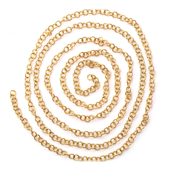 Immagine di 1 M (Circa 400 Pz) 4mm Dia, 0.7mm(21 misura) Placcatura Sottovuoto PVD Ecologica 304 Acciaio Inossidabile Aperto Stile Anello di Salto 18K Vero Oro Placcato Tondo