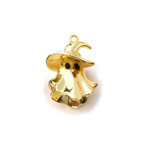 Immagine di 1 Pz Ottone Ciondoli Placcato Oro 18K Smalto Halloween Fantasma 3D 22mm x 15mm