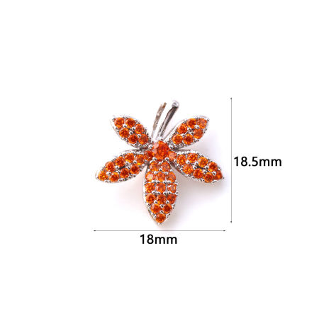 Imagen de 1 Unidad Latón Colgantes Platino Chapado Hoja Micro Pave Naranja Circón Artificial 18.5mm x 18mm