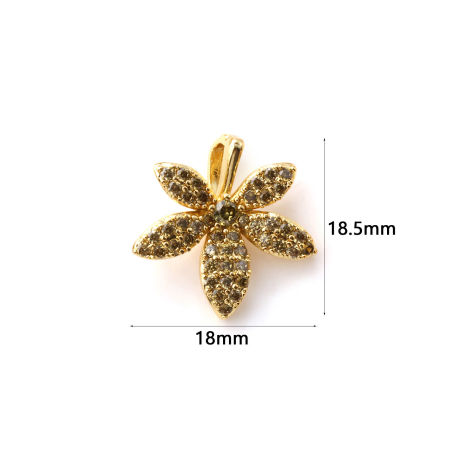 Imagen de 1 Unidad Latón Colgantes Chapado en Oro de 18K Hoja Micro Pave Verde Olivo Circón Artificial 18.5mm x 18mm