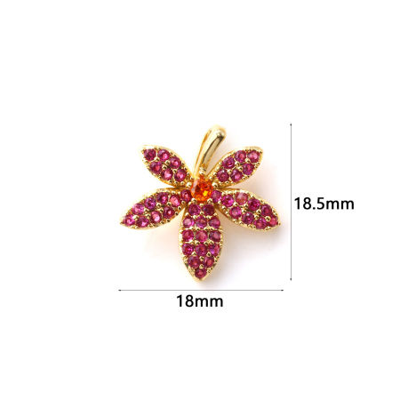 Imagen de 1 Unidad Latón Colgantes Chapado en Oro de 18K Hoja Micro Pave Fucsia Circón Artificial 18.5mm x 18mm