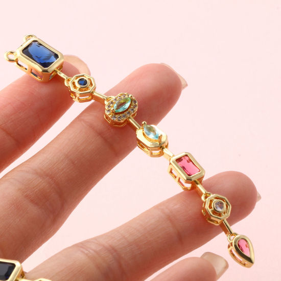 Изображение 1 ШТ латунь & Стекло Подвески 18K позолоченный кисточка Разноцветный Искусственный Циркон 7.7см x 1см