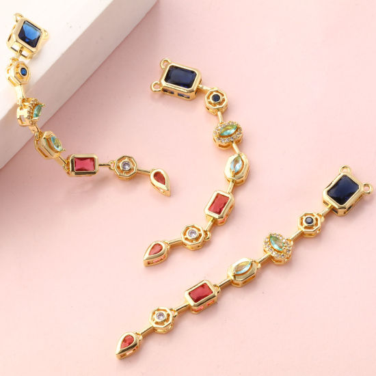 Изображение 1 ШТ латунь & Стекло Подвески 18K позолоченный кисточка Разноцветный Искусственный Циркон 7.7см x 1см