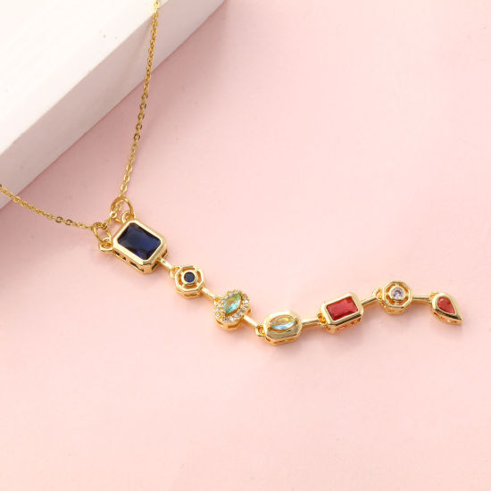 Изображение 1 ШТ латунь & Стекло Подвески 18K позолоченный кисточка Разноцветный Искусственный Циркон 7.7см x 1см