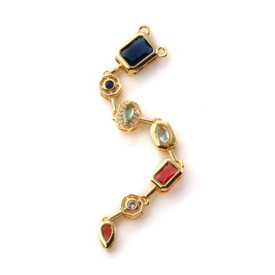 Изображение 1 ШТ латунь & Стекло Подвески 18K позолоченный кисточка Разноцветный Искусственный Циркон 7.7см x 1см