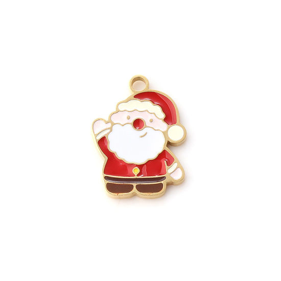 Immagine di 1 Pz Placcatura Sottovuoto PVD Ecologica 304 Acciaio Inossidabile Ciondoli 18K Vero Oro Placcato Multicolore Smalto Babbo Natale 17mm x 13mm