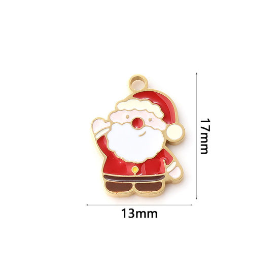 Immagine di 1 Pz Placcatura Sottovuoto PVD Ecologica 304 Acciaio Inossidabile Ciondoli 18K Vero Oro Placcato Multicolore Smalto Babbo Natale 17mm x 13mm