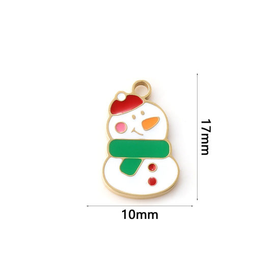 Immagine di 1 Pz Placcatura Sottovuoto PVD Ecologica 304 Acciaio Inossidabile Ciondoli 18K Vero Oro Placcato Multicolore Smalto Pupazzo Natale 17mm x 10mm