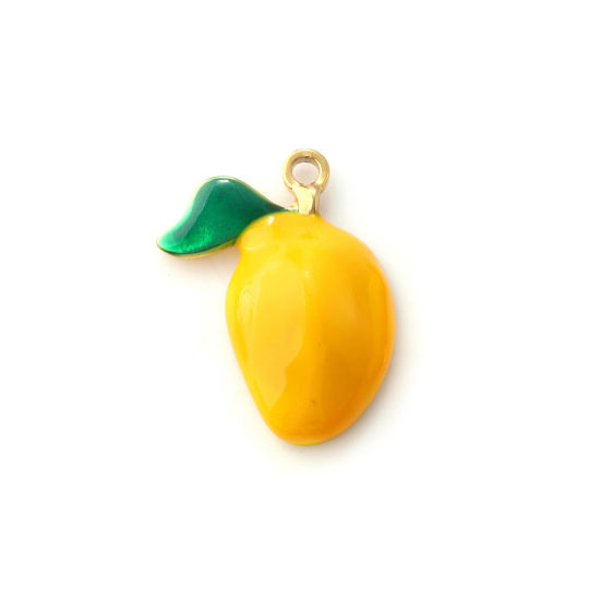 Immagine di 2 Pz Placcatura Sottovuoto PVD Ecologica 304 Acciaio Inossidabile Ciondoli 18K Vero Oro Placcato Giallo Smalto Frutto Di Mango 22mm x 18mm