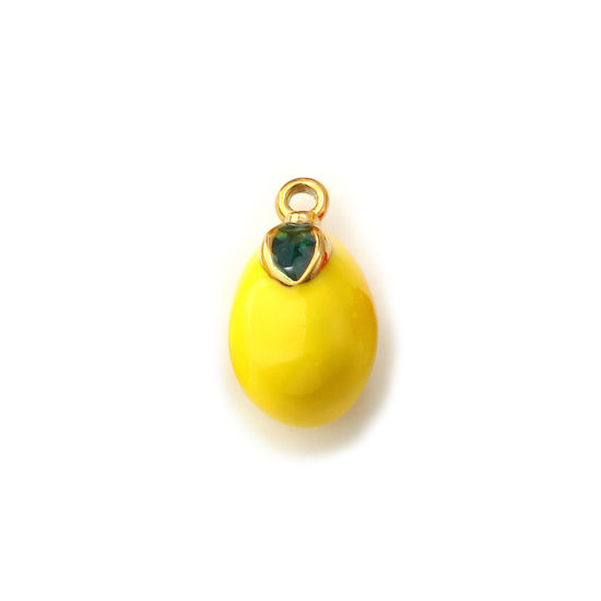 Immagine di 2 Pz Placcatura Sottovuoto PVD Ecologica 304 Acciaio Inossidabile Ciondoli 18K Vero Oro Placcato Giallo Smalto Limone 3D 16mm x 9mm
